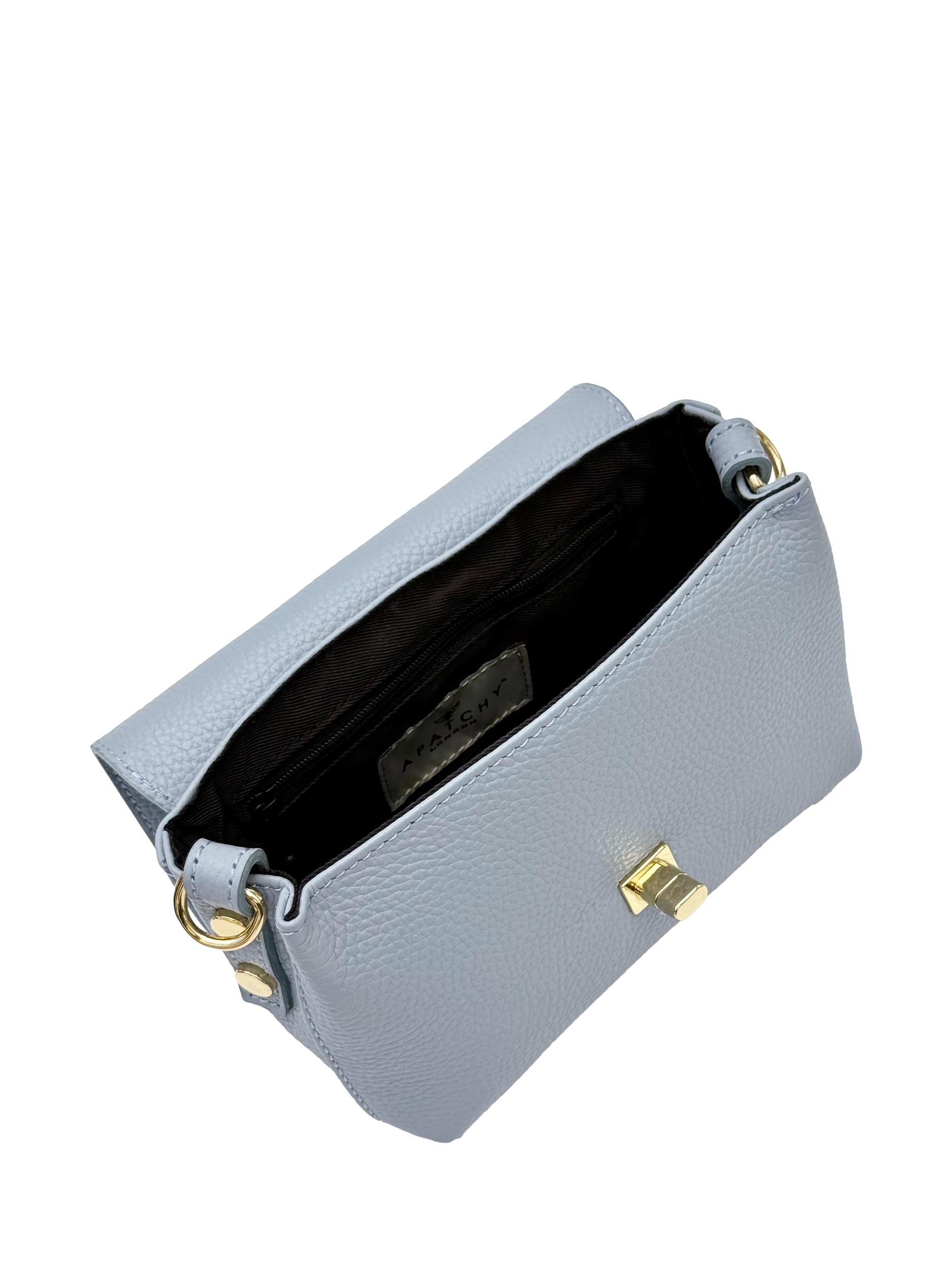 Product image 6 of 7, which shows Apatchy London The Maisie Leather Crossbody Bag, Sky