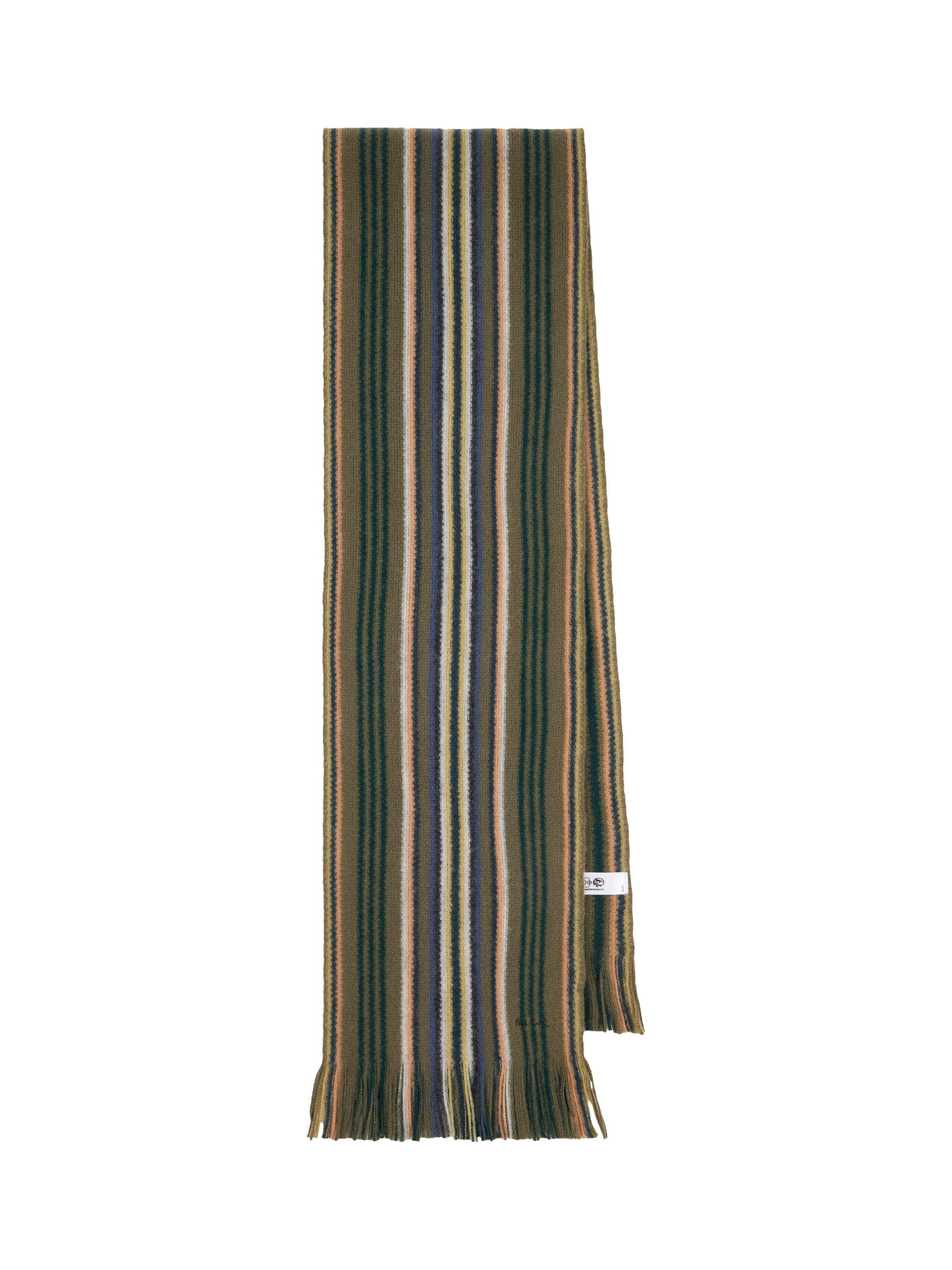 Product image 1 of 4, which shows Paul Smith Stripe Merino Wool Scarf, Green Mid