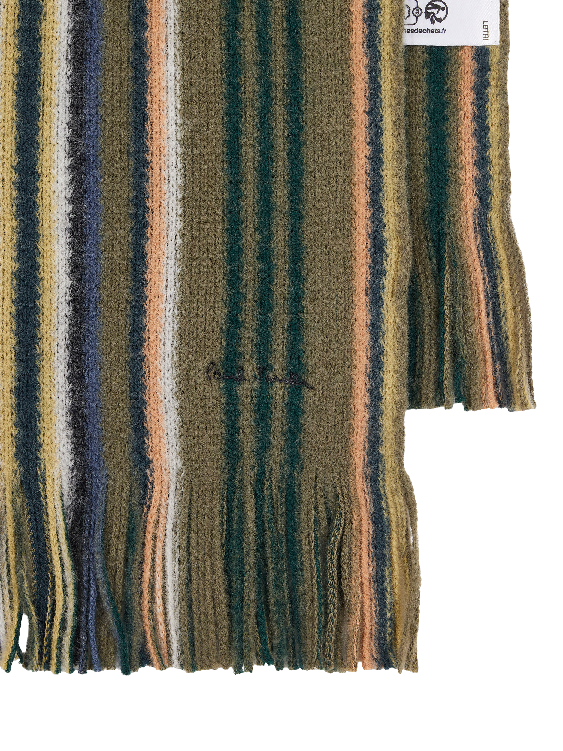 Product image 2 of 4, which shows Paul Smith Stripe Merino Wool Scarf, Green Mid