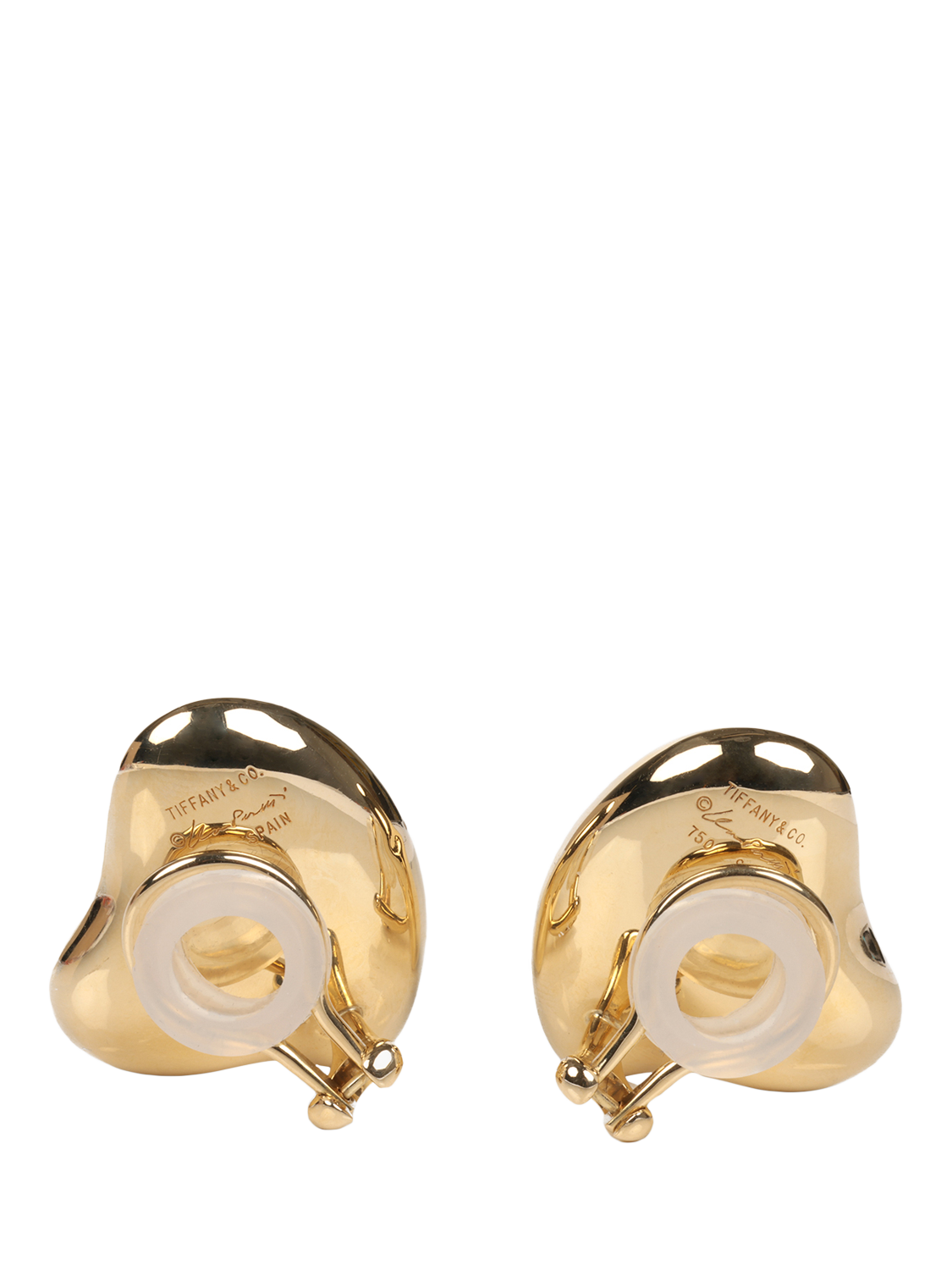 Product image 4 of 5, which shows Pre-loved Tiffany & Co. 18ct Yellow Gold 25mm Full Heart Clip On Earrings