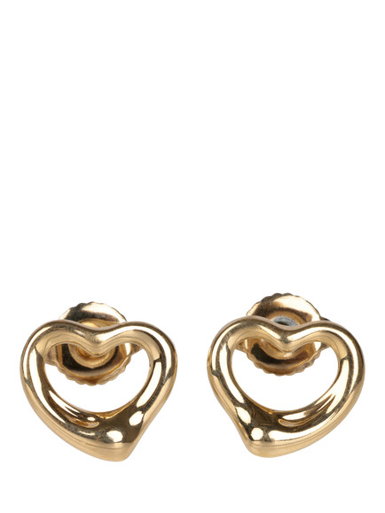 Pre-loved 18ct Yellow Gold Elsa Peretti Open Heart Pierced Stud Earrings, Yellow Gold