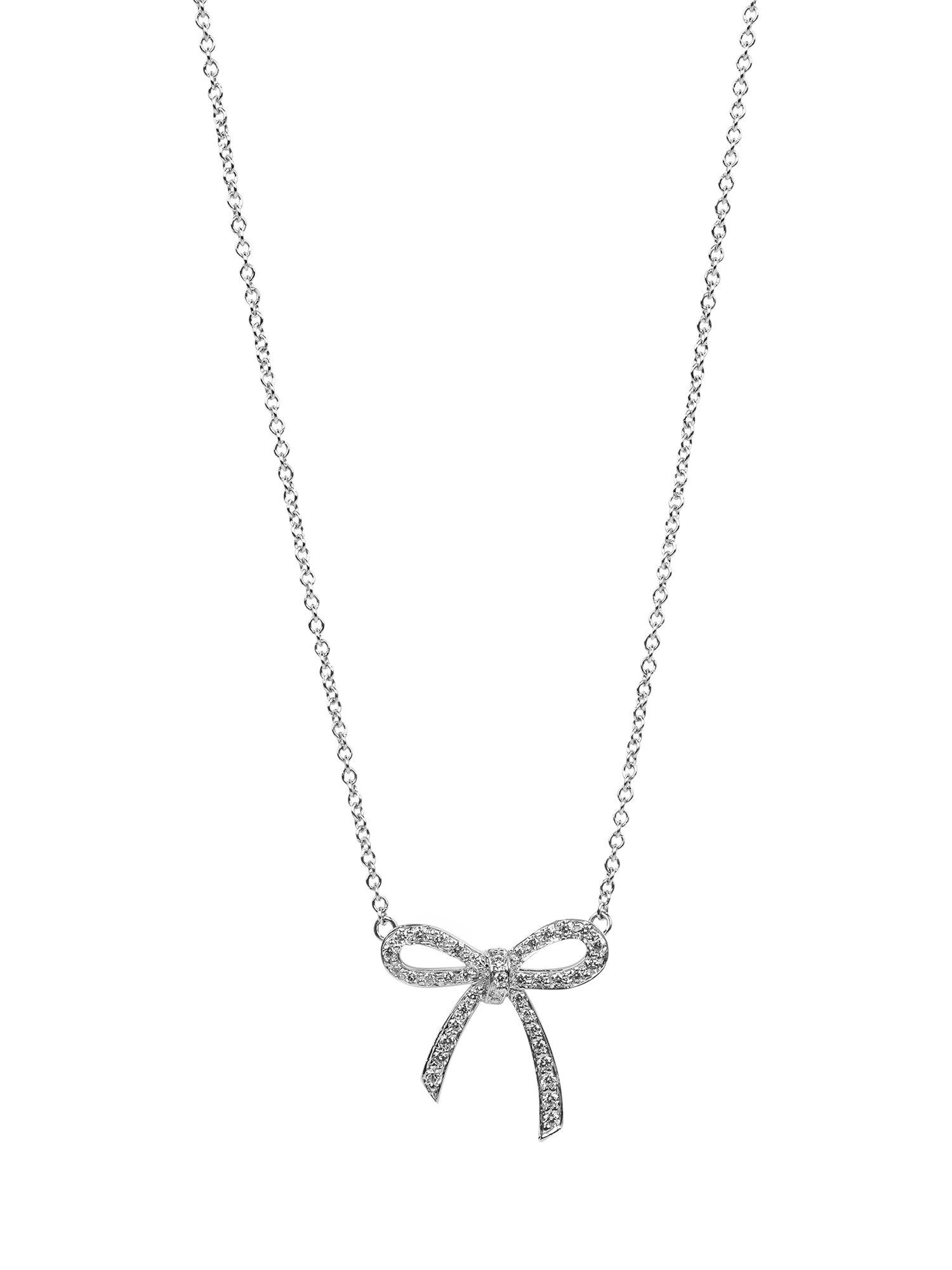 Product image 1 of 5, which shows Pre-loved Tiffany & Co. Diamond Platinum Bow Necklace