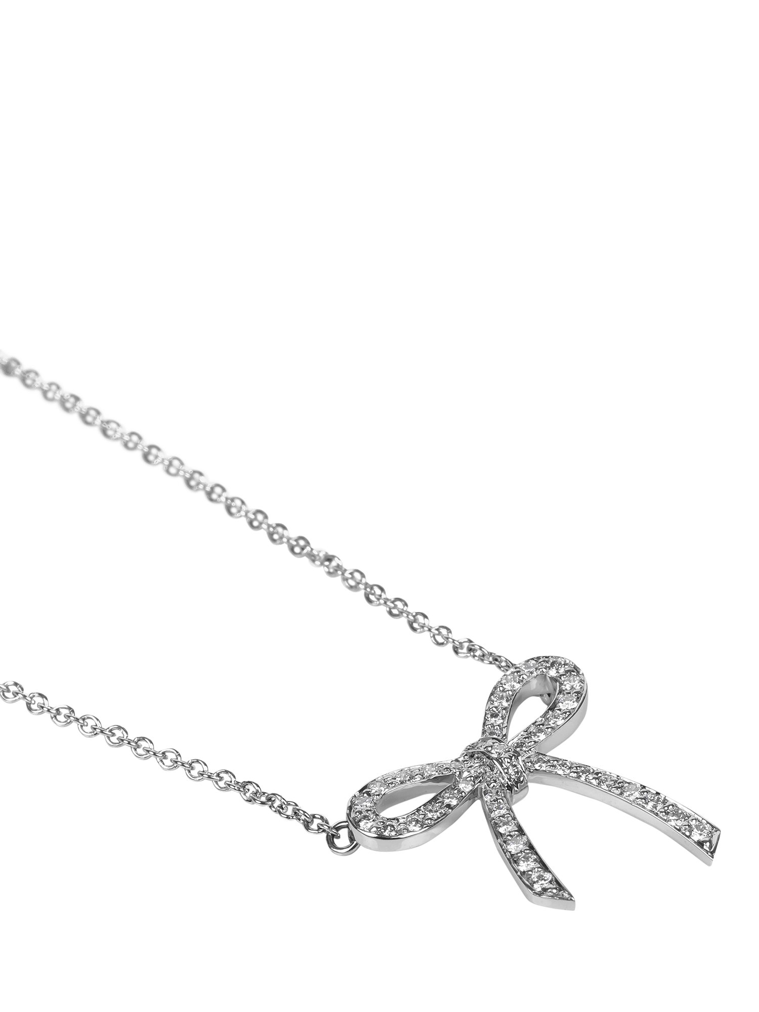 Product image 3 of 5, which shows Pre-loved Tiffany & Co. Diamond Platinum Bow Necklace