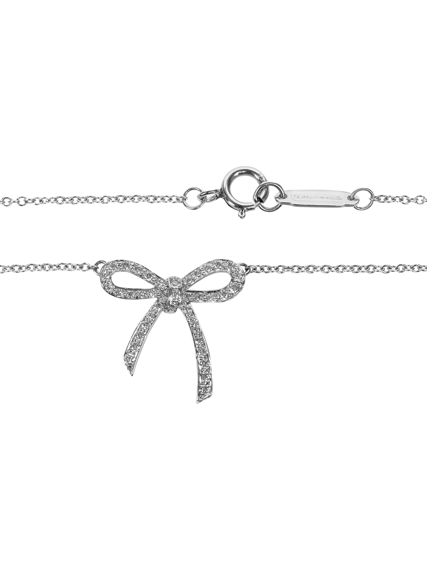 Product image 4 of 5, which shows Pre-loved Tiffany & Co. Diamond Platinum Bow Necklace
