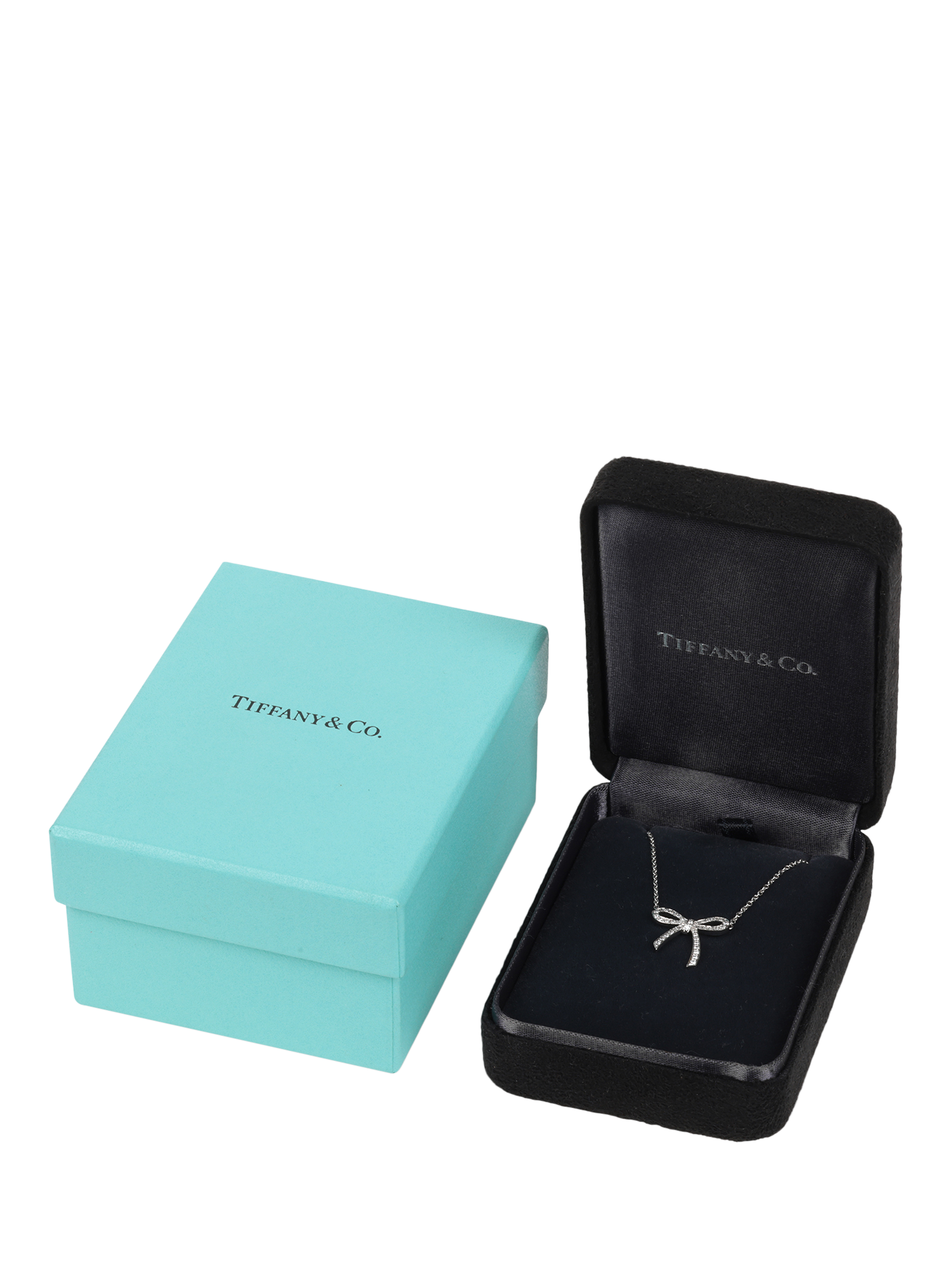 Product image 5 of 5, which shows Pre-loved Tiffany & Co. Diamond Platinum Bow Necklace