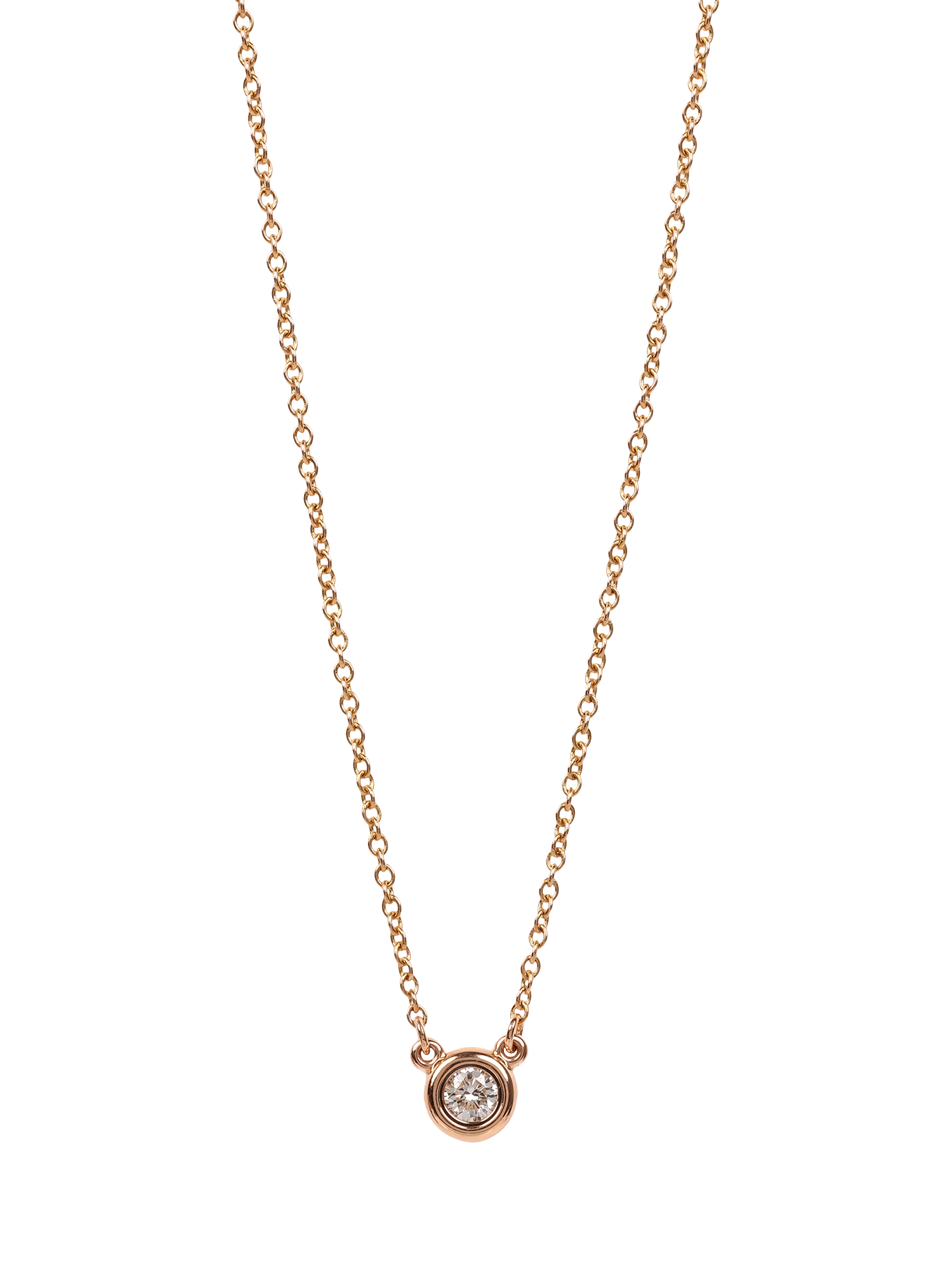 Product image 1 of 5, which shows Pre-loved Tiffany & Co. 0.12ct Brilliant Cut 18ct Rose Gold Elsa Peretti Diamonds by the Yard Solitaire Necklace