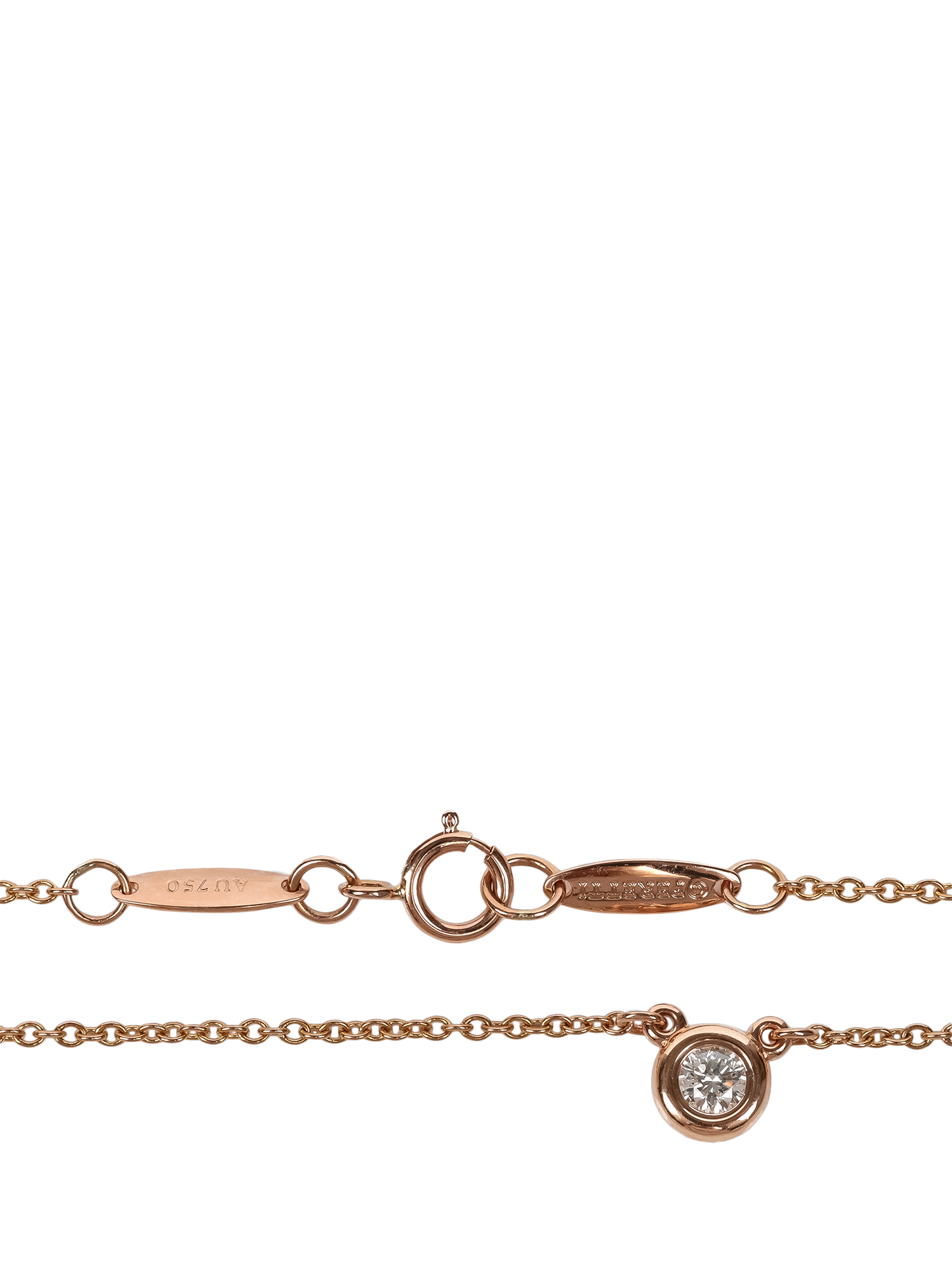 Product image 4 of 5, which shows Pre-loved Tiffany & Co. 0.12ct Brilliant Cut 18ct Rose Gold Elsa Peretti Diamonds by the Yard Solitaire Necklace