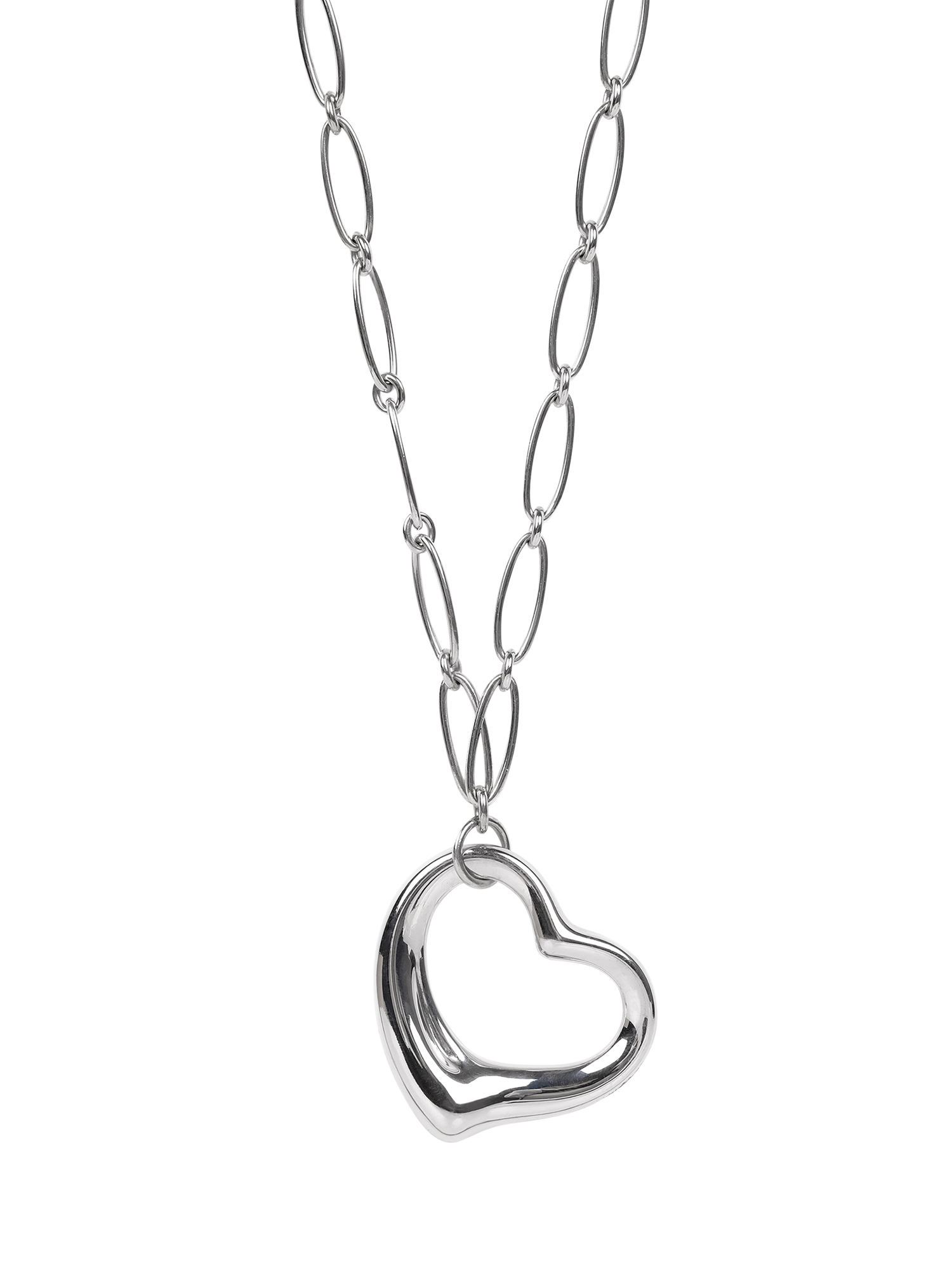 Product image 1 of 5, which shows Pre-loved Tiffany & Co. Sterling Silver Elsa Peretti Open Heart Large Link Necklace