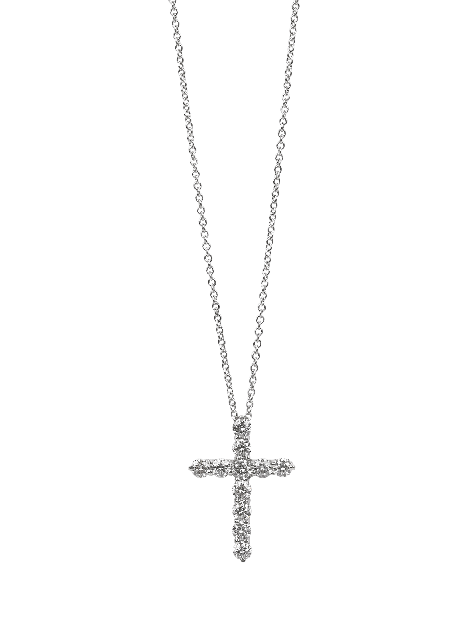 Product image 1 of 5, which shows Pre-loved Tiffany & Co. 0.42ct Brilliant Cut Diamond Platinum Small Cross Pendant Necklace