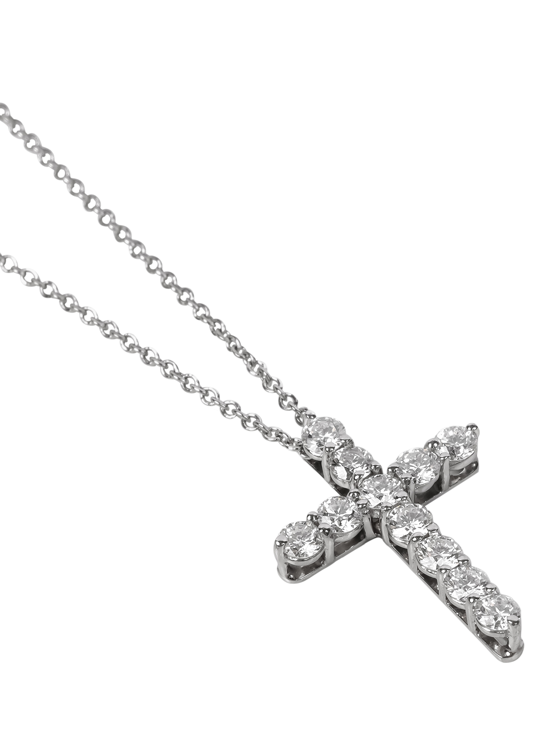 Product image 3 of 5, which shows Pre-loved Tiffany & Co. 0.42ct Brilliant Cut Diamond Platinum Small Cross Pendant Necklace