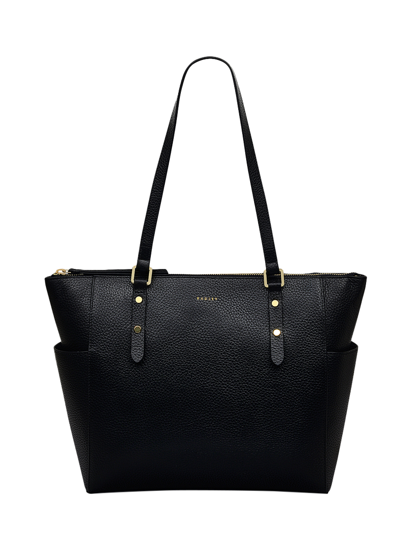 Product image 1 of 6, which shows Radley Silk Street Leather Large Zip Top Shoulder Bag, Black
