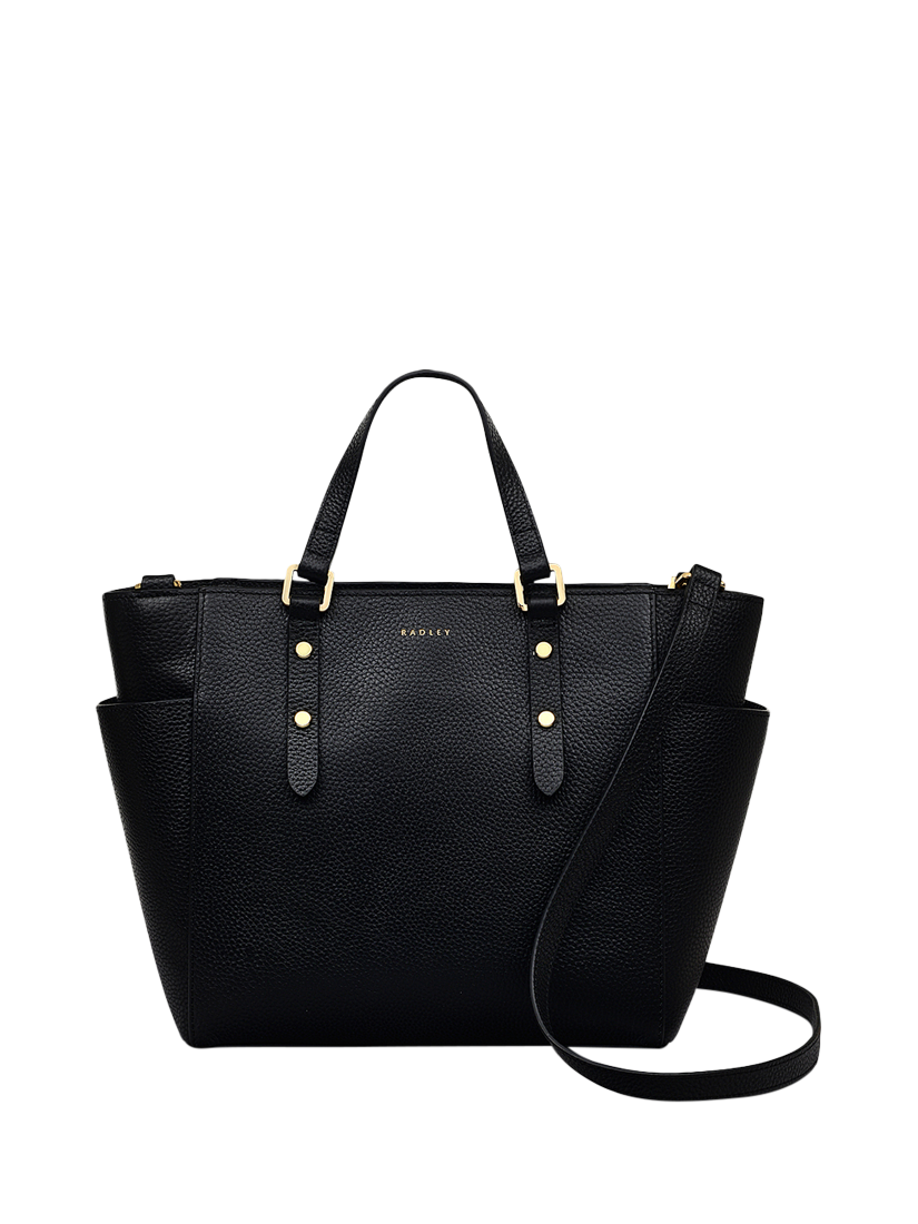 Product image 1 of 6, which shows Radley Silk Street Leather Medium Zip Top Multiway Bag, Black