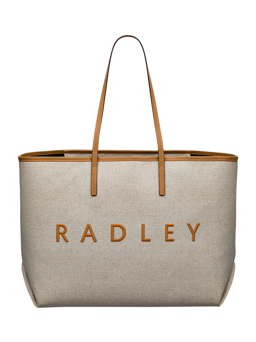 Product image 1 of 5, which shows Radley Sutherland Row Linen Blend Tote Bag, Saddle