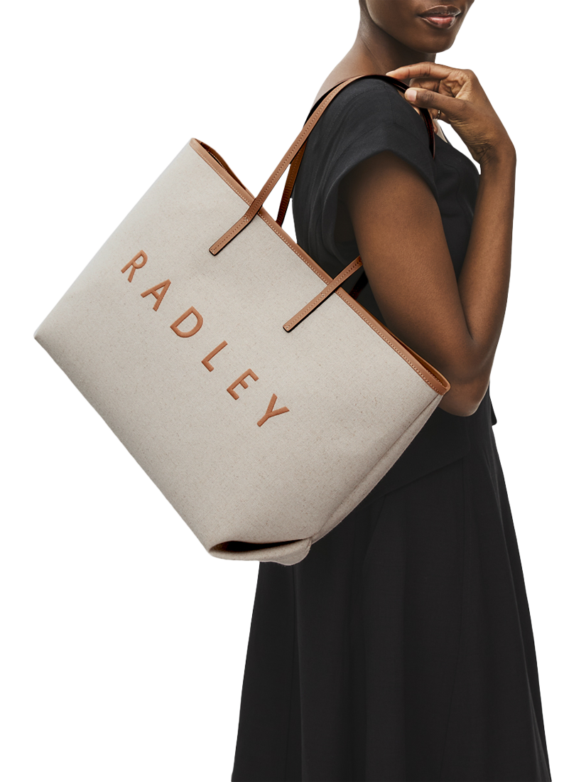 Product image 5 of 5, which shows Radley Sutherland Row Linen Blend Tote Bag, Saddle
