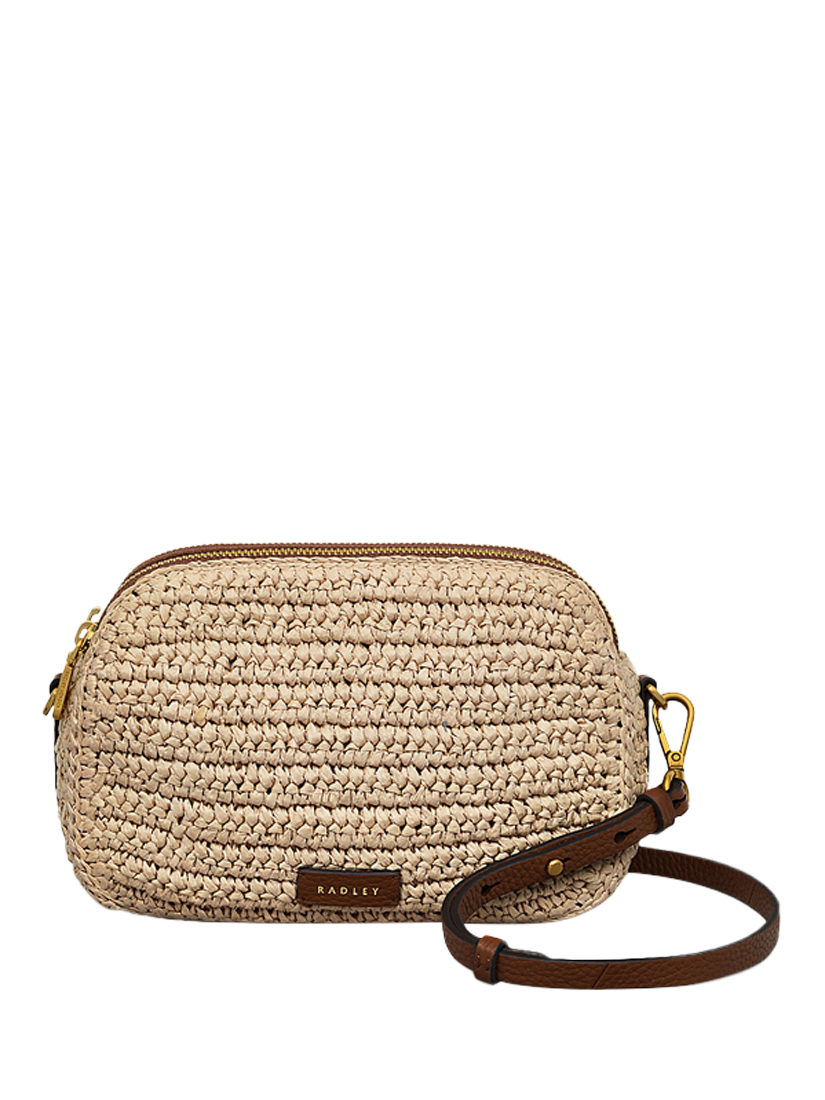 Product image 1 of 5, which shows Radley Dukes Place Leather Raffia Crossbody Bag, Natural
