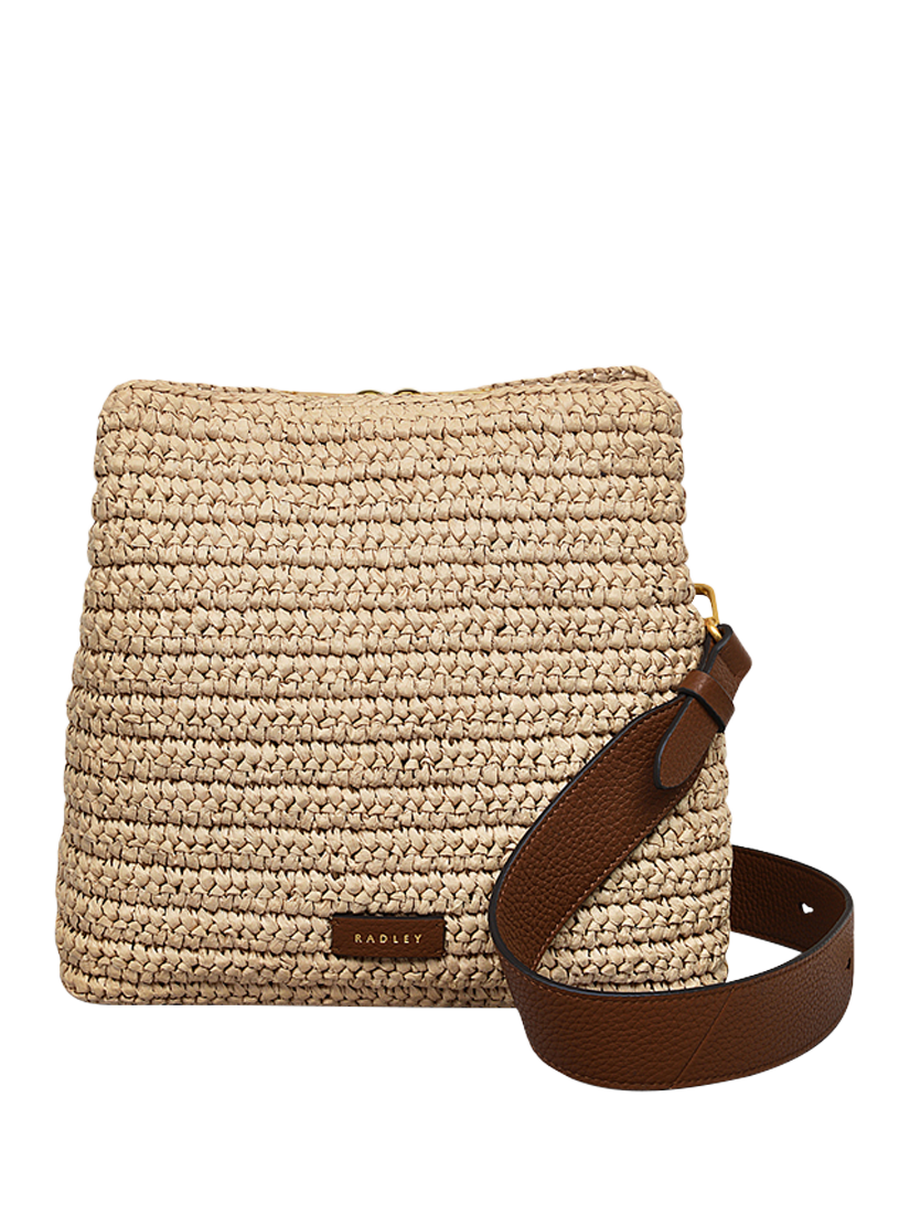Product image 1 of 5, which shows Radley Dukes Place Leather Raffia Adjustable Crossbody Bag, Natural