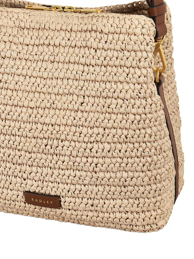 Product image 4 of 5, which shows Radley Dukes Place Leather Raffia Adjustable Crossbody Bag, Natural