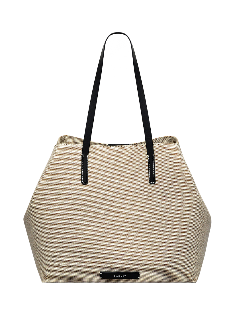 Product image 1 of 9, which shows Radley Leather Canvas Tote Bag, Natural