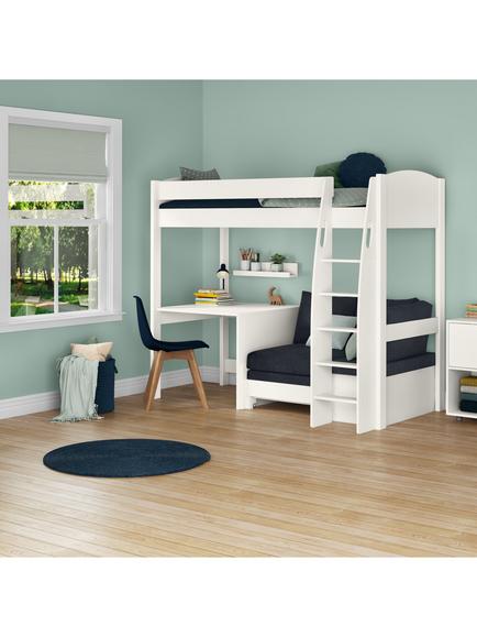 Stompa Uno S 21 High Sleeper Bed Frame with Fixed Desk, Ocean Blue - view 2, Ocean Blue