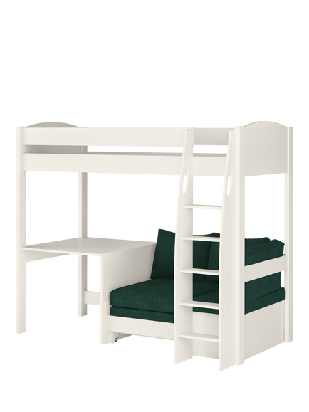Stompa Uno S 21 High Sleeper Bed Frame with Fixed Desk, Teal Green, Teal Green