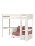 Stompa Uno S 21 High Sleeper Bed Frame with Fixed Desk, Pink Blossom