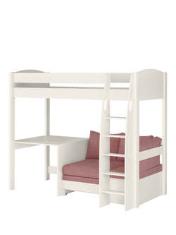Stompa Uno S 21 High Sleeper Bed Frame with Fixed Desk, Pink Blossom, Pink Blossom