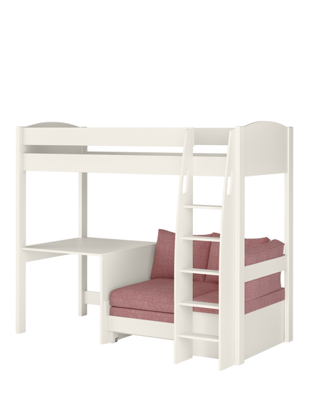 Stompa Uno S 21 High Sleeper Bed Frame with Fixed Desk, Pink Blossom, Pink Blossom