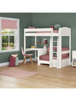 Stompa Uno S 21 High Sleeper Bed Frame with Fixed Desk, Pink Blossom - view 2, Pink Blossom