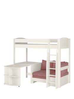 Stompa Uno S 22 High Sleeper Bed Frame with Pull-Out Desk, Pink Blossom, Pink Blossom