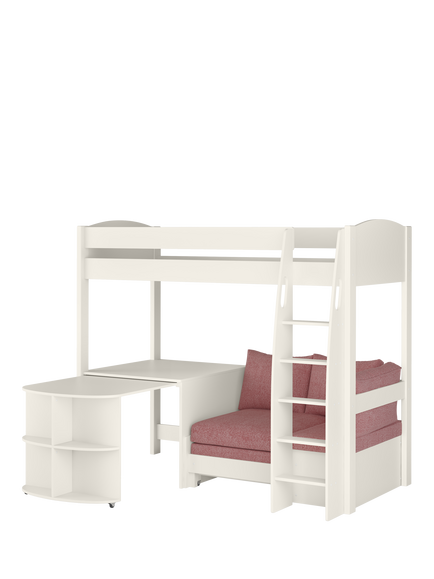 Stompa Uno S 22 High Sleeper Bed Frame with Pull-Out Desk, Pink Blossom, Pink Blossom