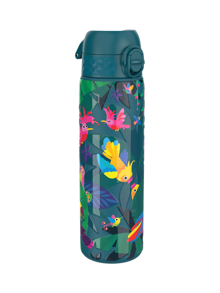 Ion8 Exotic Birds Stainless Steel Slim Leak-Proof Drinks Bottle, 600ml, Teal/Multi, Teal/Multi