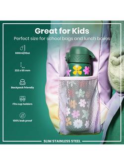 Ion8 Floral Stainless Steel Slim Leak-Proof Drinks Bottle, 600ml, Green/Multi - view 2, Green/Multi
