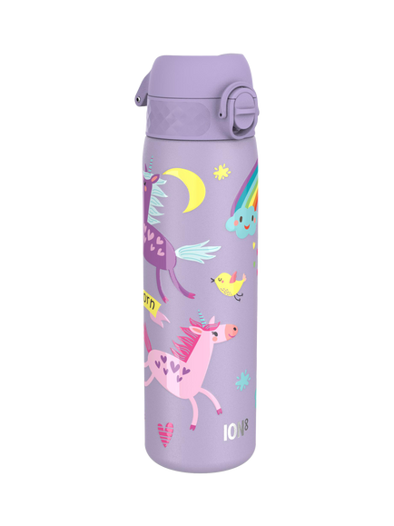 Ion8 Unicorn Stainless Steel Leak-Proof Slim Drinks Bottle, 600ml, Lilac/Multi, Lilac/Multi