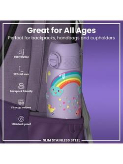 Ion8 Unicorn Stainless Steel Leak-Proof Slim Drinks Bottle, 600ml, Lilac/Multi - view 2, Lilac/Multi