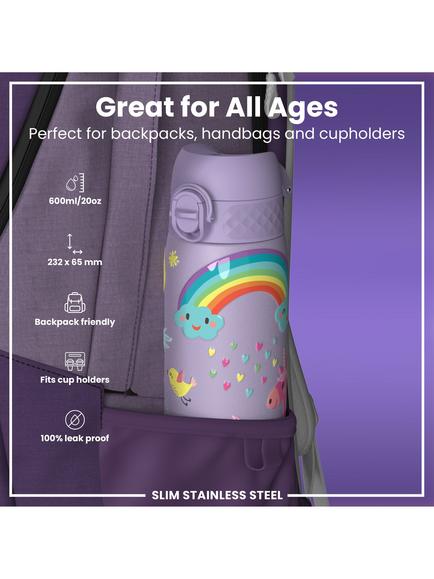 Ion8 Unicorn Stainless Steel Leak-Proof Slim Drinks Bottle, 600ml, Lilac/Multi - view 2, Lilac/Multi