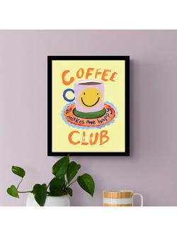John Lewis Eleanor Bowmer 'Coffee Club' Framed Print, 32 x 26cm, Yellow/Multi - view 2, Black Yellow Orange