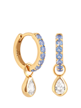 Astrid & Miyu Blue Pear Charm Huggie Earrings, Gold/Multi