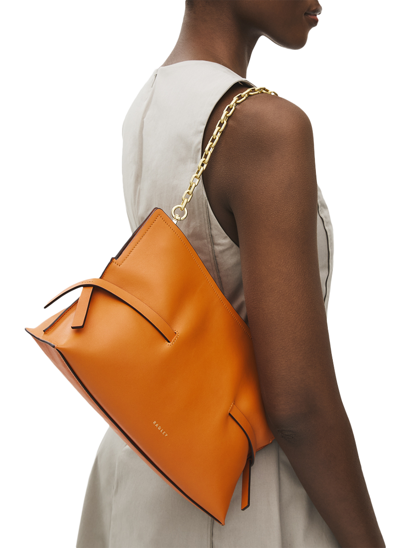 Product image 6 of 6, which shows Radley Fleet Street Leather Medium Open Top Clutch Bag, Orange Peel