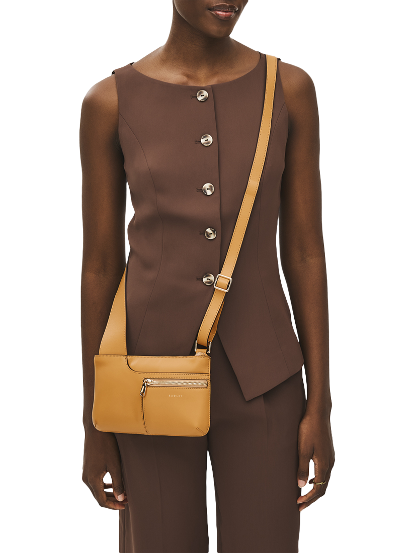 Product image 5 of 5, which shows Radley Pockets Leather Mini Zip Top Cross Body Bag, Pecan