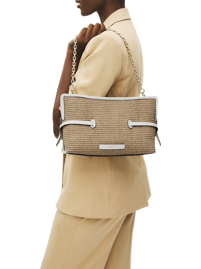 Product image 5 of 6, which shows Radley Fleet Street Raffia Medium Open Top Clutch Bag, Natural