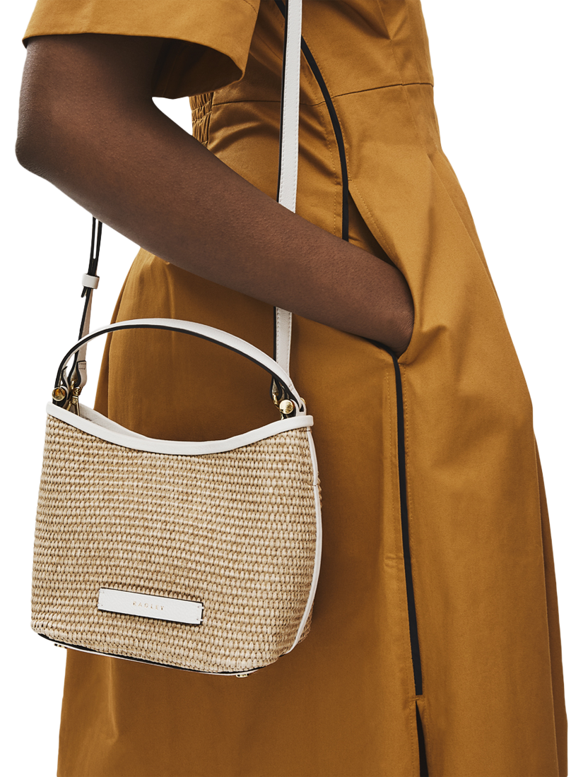 Product image 6 of 6, which shows Radley Bathurst Mews Raffia Small Open Top Grab Bag, Natural