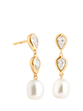Astrid & Miyu Pearl and Crystal Drop Stud Earrings, Yellow Gold