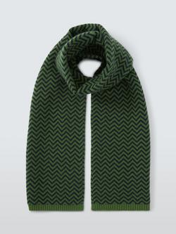 John Lewis Cashmere Herringbone Scarf, Blue/Green - view 2, Blue/Green