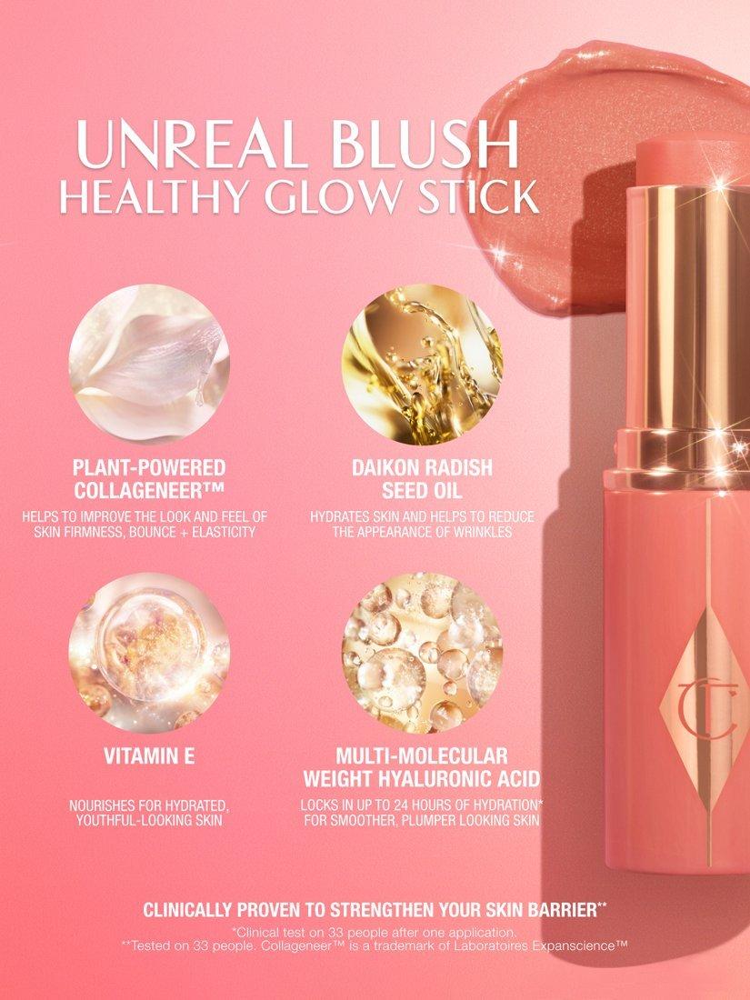 Product image 4 of 8, which shows Charlotte Tilbury Unreal Blush Healthy Glow Stick, Pretty Glow