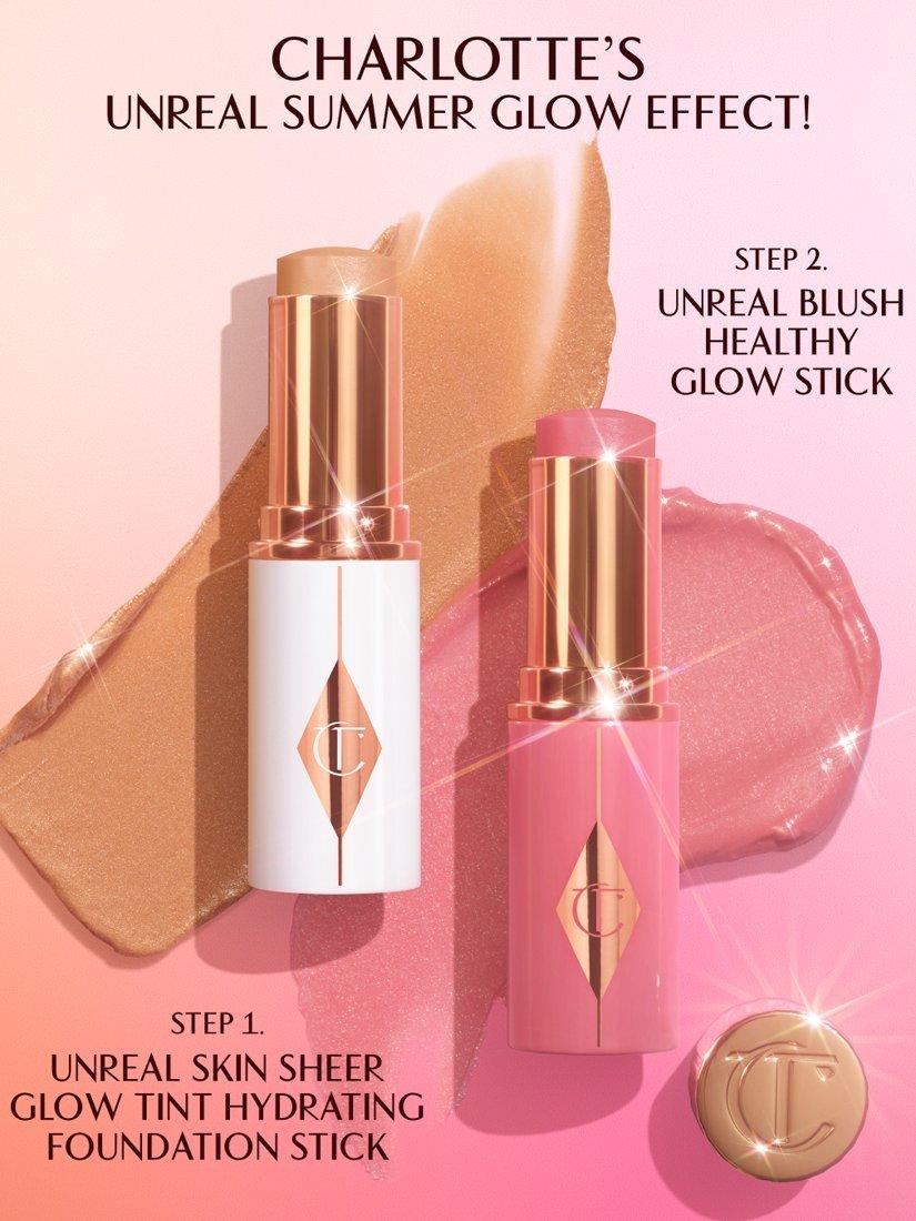 Product image 5 of 8, which shows Charlotte Tilbury Unreal Blush Healthy Glow Stick, Pretty Glow