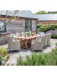 Bramblecrest Kuta Chedworth 10-Seater Rectangular Teak Wood Garden Dining Table & Rattan Chairs Set, Sandstone