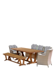 Bramblecrest Kuta Chedworth 8-Seater Rectangular Teak Wood Garden Dining Table, Bench & Rattan Chairs Set, Sandstone
