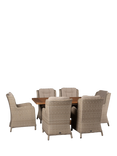 Bramblecrest Kuta Chedworth 6-Seater Rectangular Teak Wood Garden Dining Table & Rattan Chairs Set, Sandstone