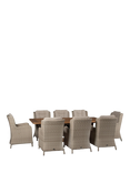 Bramblecrest Kuta Chedworth 8-Seater Rectangular Teak Wood Garden Dining Table & Rattan Chairs Set, Sandstone