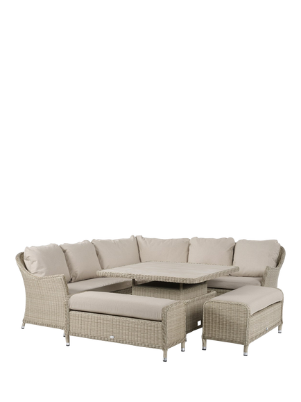 Bramblecrest Monterey Woven 8-Seater Corner Garden Casual Dining Set with Height Adjustable Square Table, Sandstone, Sandstone